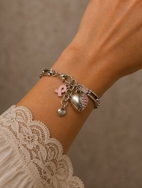 BRIGHTON Silver Plated Power of the Pink Breast Cancer Awareness Bracelet